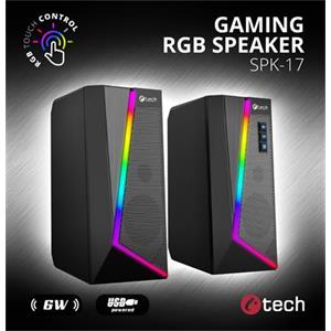 C-TECH reproduktory SPK-17, 2.0, 6W, RGB podsvícení, 3,5mm jack, USB napájení, černé