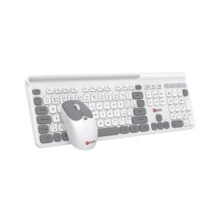 C-TECH WLKMC-05W Quallis, bezdrátový set klávesnice s myší,odkládací prostor,USB, CZ/SK,bílá