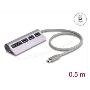 Delock 3 portový rozbočovač USB 5 Gbps včetně čtečky karet SD a Micro SD s konektorem rozhraní USB Type-C