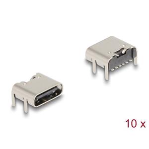 Delock 6-pinový SMD konektor USB 5 Gbps USB Type-C™, zásuvkový, k montáži pájením, pravoúhlý 90°, 10 ks