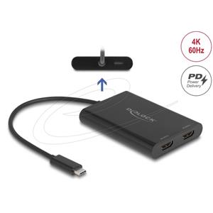 Delock Adaptér z USB Type-C™ na 2 x HDMI, 4K 60 Hz, s grafikou DisplayLink® a USB PD