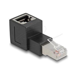 Delock Adaptér ze zástrčky RJ45 na zásuvku RJ45, Cat.6A, zahnutý nahoru v úhlu 90°