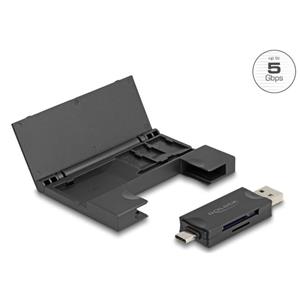 Delock Čtečka karet USB 5 Gbps, USB Type-C™ / Typ-A na paměťové karty SD a Micro SD s praktickým pouzdrem na paměťové ka