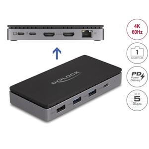 Delock Dokovací stanice USB Type-C 4K - duální HDMI MST / USB / Gibabit LAN / PD 3.0 85 W