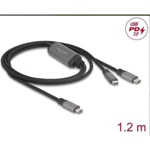 Delock Kabel USB-C™ ve tvaru Y, z 1 x zástrčky na 2 x zástrčky PD 3.0, 100 W inteligentní rozvod proudu, 1,2 m