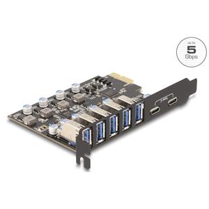 Delock Karta PCI Express x1 USB 5 Gbps na 5 x externí Typu-A + 2 x externí zásuvkové USB Type-C