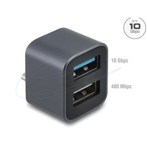 Delock Mini USB hub ze zástrčky USB Type-C™ na 1 x USB 10 Gbps Typ-A + 1 x USB 2.0 Typ-A