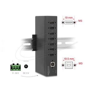 Delock Průmyslový rozbočovač ze 7 x USB 2.0 Typ-A s ochranou proti elektrostatickému výboji (ESD) až 15 kV ,DIN