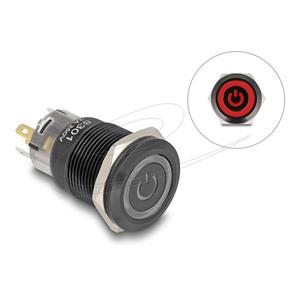 Delock Push Switch pro instalaci černý 19 mm 12 V 5 x pájené připojení LED červený symbol napájení + kroužek