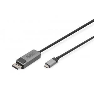 DIGITUS 8K@30Hz. USB typu C na DP; kabelový adaptér HBR3; hliníkový kryt; Černá 1m