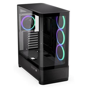Endorfy Aquarius 8000 Corona,Skříň, E-ATX, 4× ARGB 120mm ventilátor, 2× USB 3.0, 1× USB-C, panoramatická, zaoblené sklo, černá