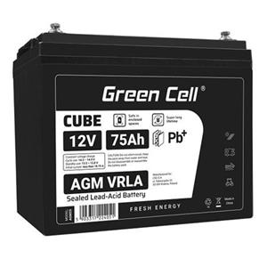 Green Cell CUBE AGM IP54 12V 75Ah VRLA Battery Gel deep cycle powerchair photovoltaic leisure battery campervan