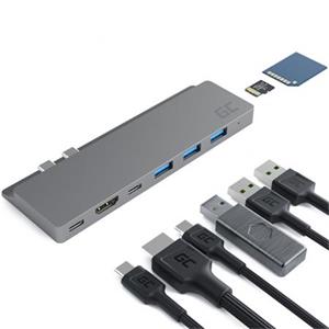 Green Cell HUB Connect60 8in1 adaptér (Thunderbolt 3, USB-C, HDMI, 3x USB 3.0, SD, microSD) pro MacBook Pro 13"/15" 2016 - 2019