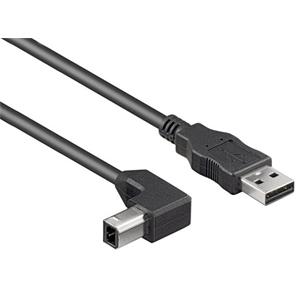 PremiumCord Kabel USB 2.0, A-B, 5m se zahnutým USB-B konektorem 90°